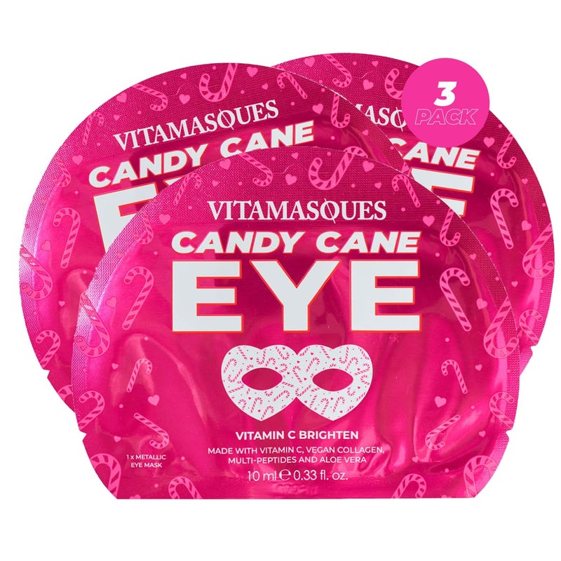 Vitamasques Candy Cane Vitamin C Eye Mask 3 Pack - Korean Skin Care Eye Mask with Aloe Vera to Reduce Puffy Eyes - Image 1