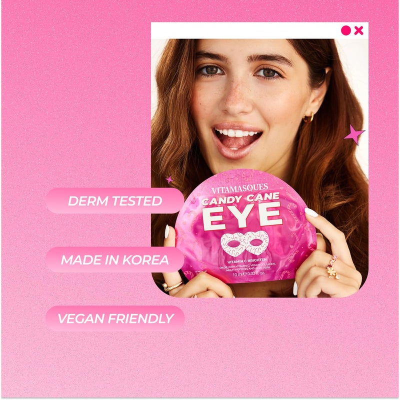 Vitamasques Candy Cane Vitamin C Eye Mask 3 Pack - Korean Skin Care Eye Mask with Aloe Vera to Reduce Puffy Eyes - Image 3