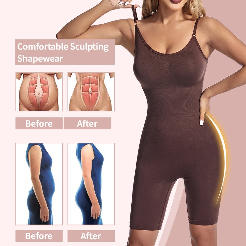 Plus Size One-Piece Boxer Tight Cropped Pants Open Crotch Pants Belly Contracting Corset Sling Postpartum Slimming Clothes Chest Support - Image 4