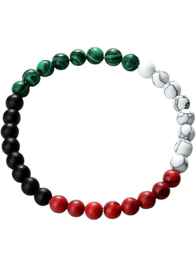 داديز أنجل سوار من الخرز بمناسبة اليوم الوطني لدولة الإمارات العربية المتحدة – سوار أنيق مرن مصنوع يدويًا باللون الأحمر والأبيض والأسود والأخضر للرجال والنساء. - Image 1