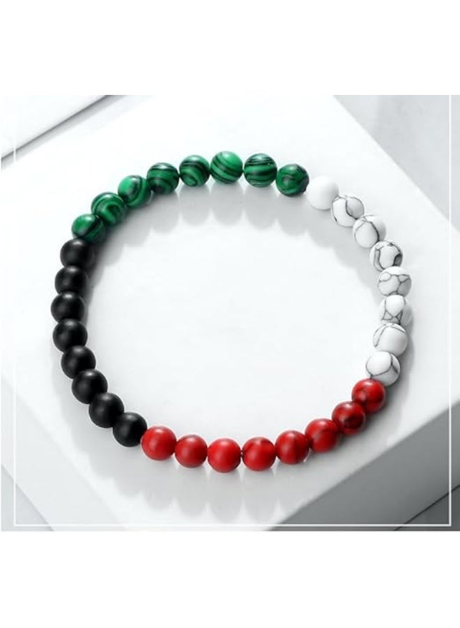 داديز أنجل سوار من الخرز بمناسبة اليوم الوطني لدولة الإمارات العربية المتحدة – سوار أنيق مرن مصنوع يدويًا باللون الأحمر والأبيض والأسود والأخضر للرجال والنساء. - Image 2