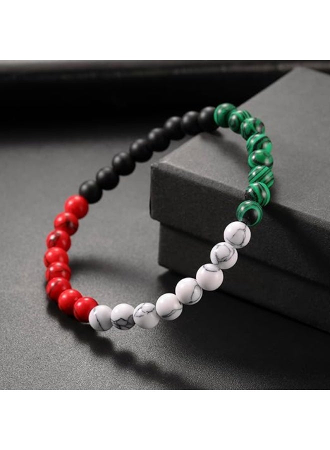 داديز أنجل سوار من الخرز بمناسبة اليوم الوطني لدولة الإمارات العربية المتحدة – سوار أنيق مرن مصنوع يدويًا باللون الأحمر والأبيض والأسود والأخضر للرجال والنساء. - Image 3