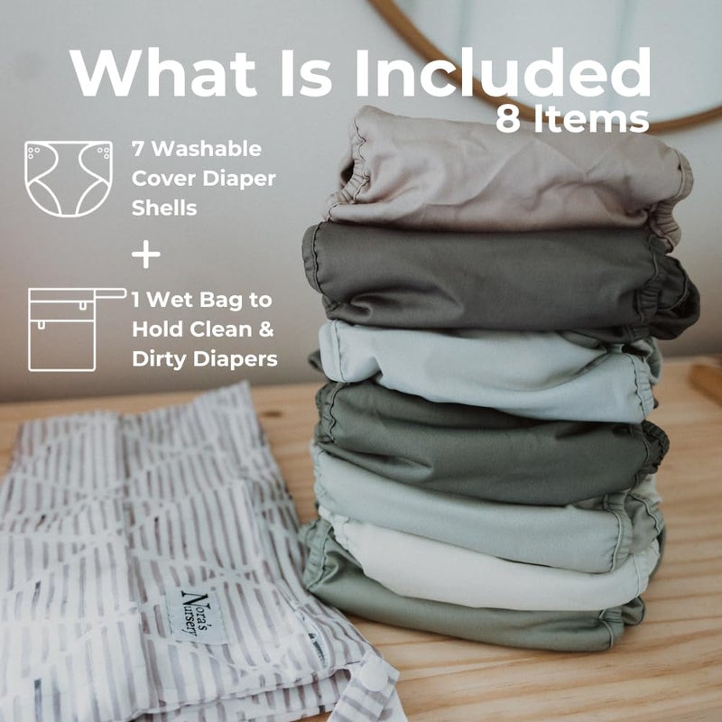 Nora's Nursery غطاء حفاضات قماش نورة، غطاء قابل لإعادة الاستخدام مع إغلاق بالضغط، غلاف للبطانات المسبقة، المسطحة، أو المجهزة، يتضمن حقيبة مبللة - ندى الصباح - Image 2