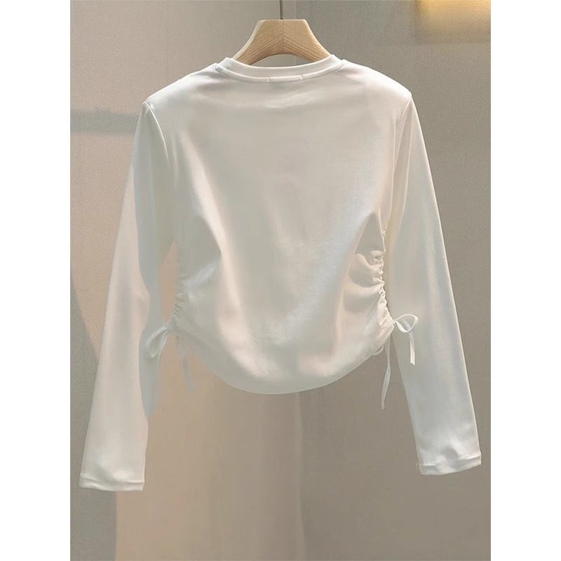 Girls' T-Shirt Korean Style Letter Print Drawstring Long Sleeve Children'S Fashionable Bottoming Shirt For Medium And Large Children - Image 4