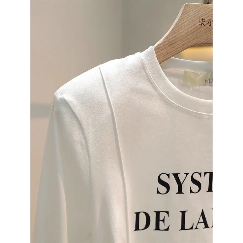Girls' T-Shirt Korean Style Letter Print Drawstring Long Sleeve Children'S Fashionable Bottoming Shirt For Medium And Large Children - Image 5