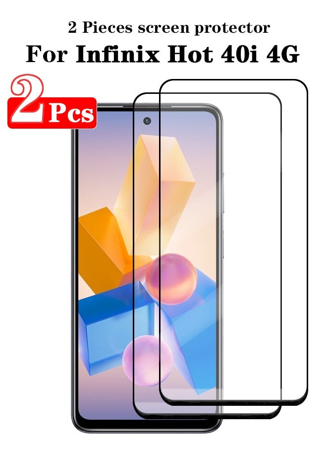 ماركة غير محددة - قطعتين واقي شاشة زجاجي كامل لهاتف انفينيكس هوت 40i 4G أسود/شفاف مع ملحقات واقي الشاشة - Image 1