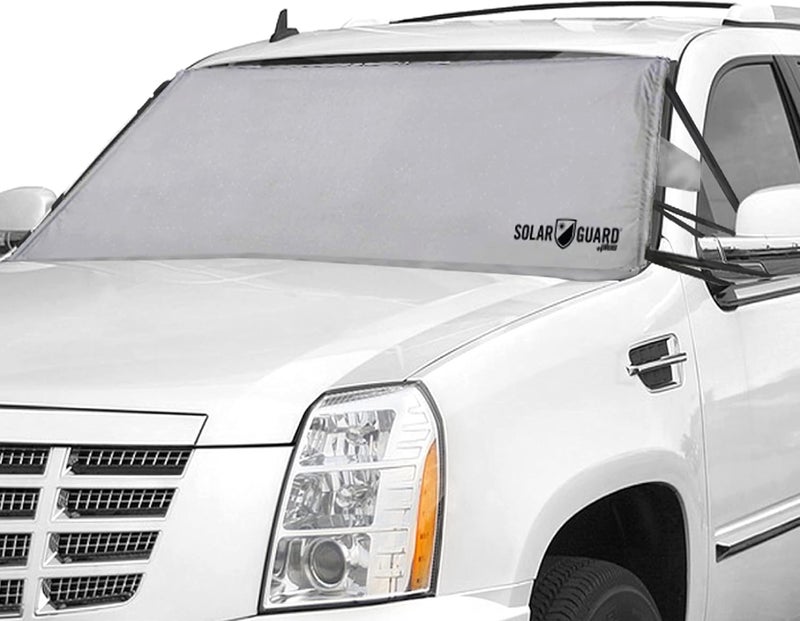 FrostGuard SolarGuard Plus Sunshade for Car Windshield - Reflective Car Shades for Windshield, Blocks Damaging UV Rays - For Use on Front Window Exterior, Includes Security Flaps - Silver, XL Size - Image 1