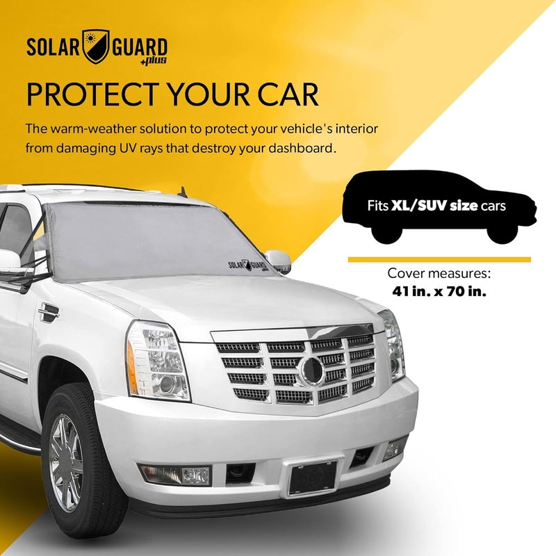 FrostGuard SolarGuard Plus Sunshade for Car Windshield - Reflective Car Shades for Windshield, Blocks Damaging UV Rays - For Use on Front Window Exterior, Includes Security Flaps - Silver, XL Size - Image 2