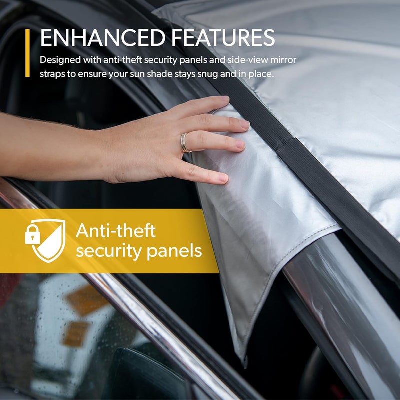 FrostGuard SolarGuard Plus Sunshade for Car Windshield - Reflective Car Shades for Windshield, Blocks Damaging UV Rays - For Use on Front Window Exterior, Includes Security Flaps - Silver, XL Size - Image 4