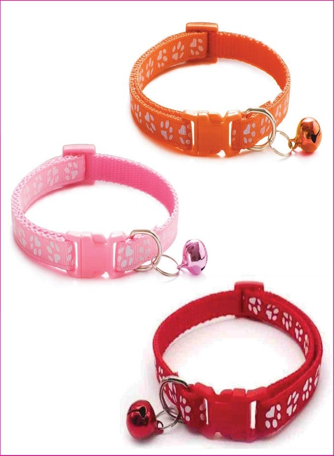 Litvibes Cat Collars Set of 3 with Bell,Kitten & Small Dogs Soft Adjustable Collar Safe,Solid & Protection Breakaway for Cats & Puppies,Cute Kitty with Paw Print-(Orange,Light Pink,Red) - Image 1