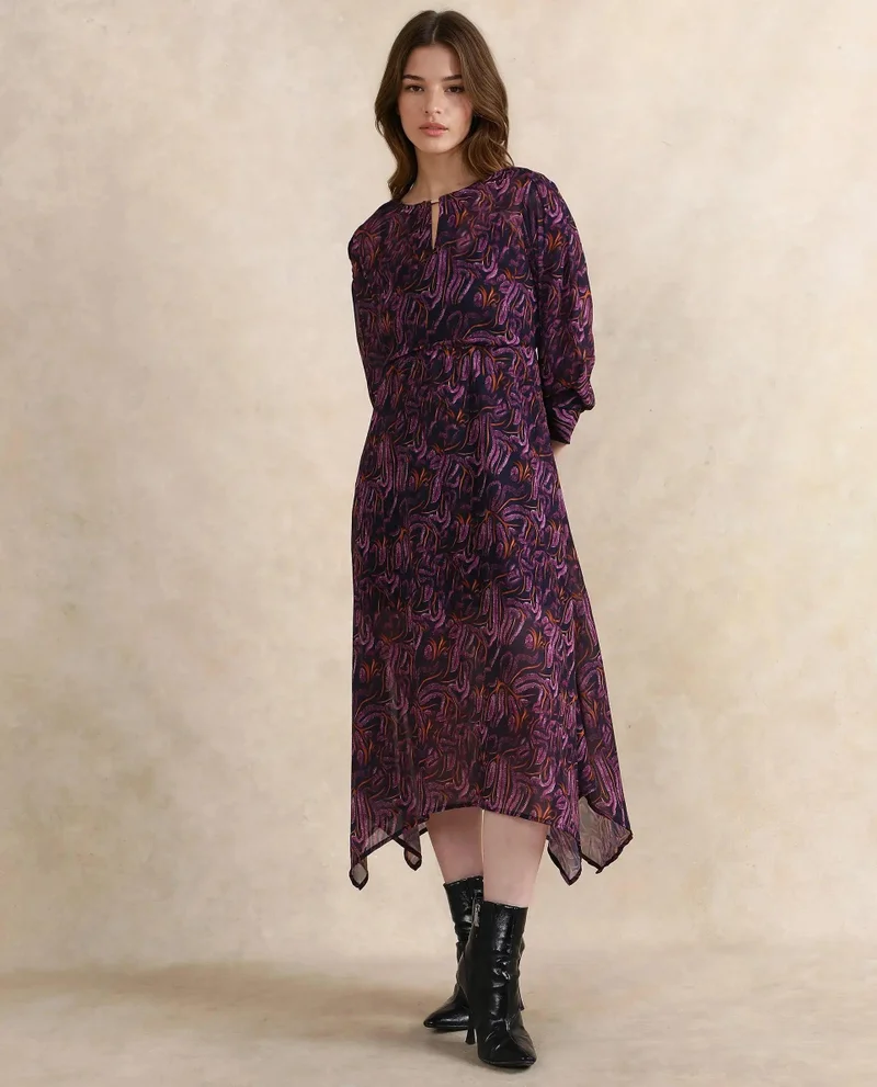 Rareism Women's Abstract Print Midi Dress