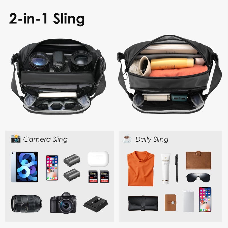 TARION Outdoor Camera Sling Bag - Compact 5.5L Messenger Case for Mirrorless - Expandable Wet/Dry Drawstring Pocket - Waterproof Crossbody with Tripod Holder - XProber - Image 2
