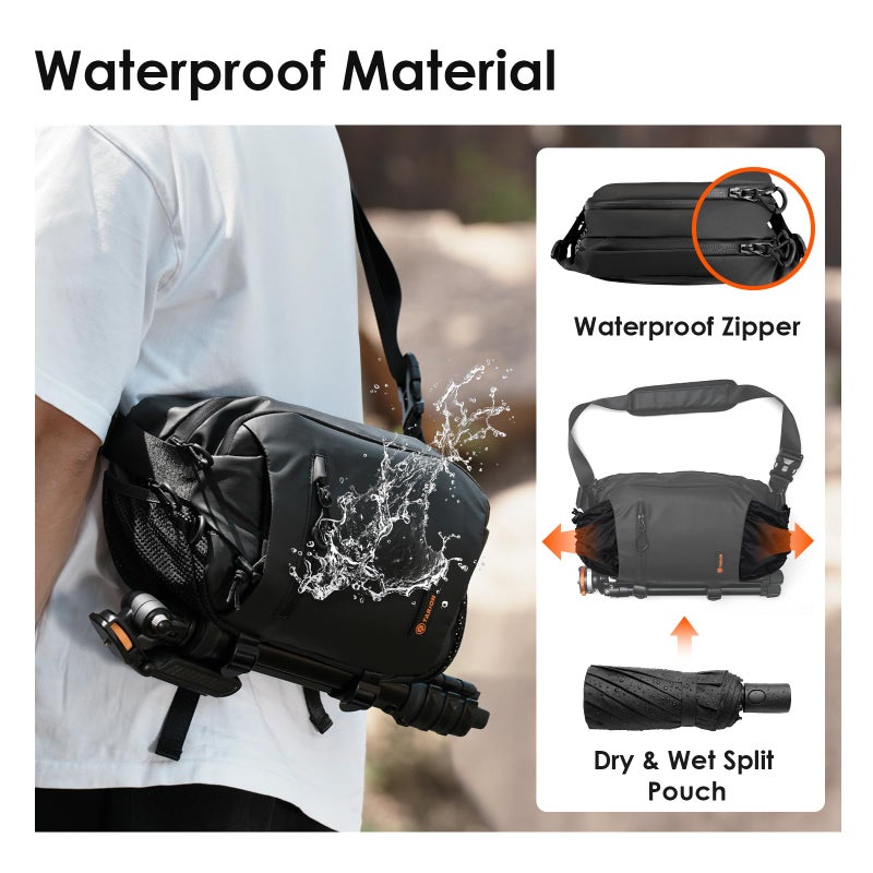 TARION Outdoor Camera Sling Bag - Compact 5.5L Messenger Case for Mirrorless - Expandable Wet/Dry Drawstring Pocket - Waterproof Crossbody with Tripod Holder - XProber - Image 4