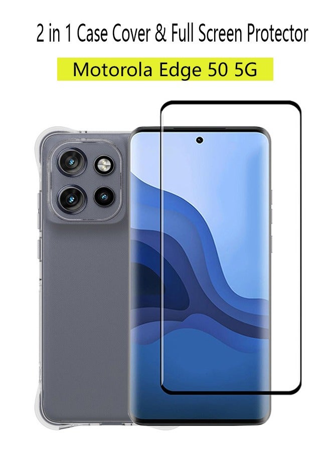 2 في 1 موتورولا حافة 50 5G غطاء حالة الهاتف وحماية الشاشة - مضاد للصدمات واضح نحيف TPU غطاء الهاتف الوقائي والتغطية الكاملة الحساسة لمس حامي الشاشة الزجاجية المقلصة لموتورولا حافة 50 5G - Image 1