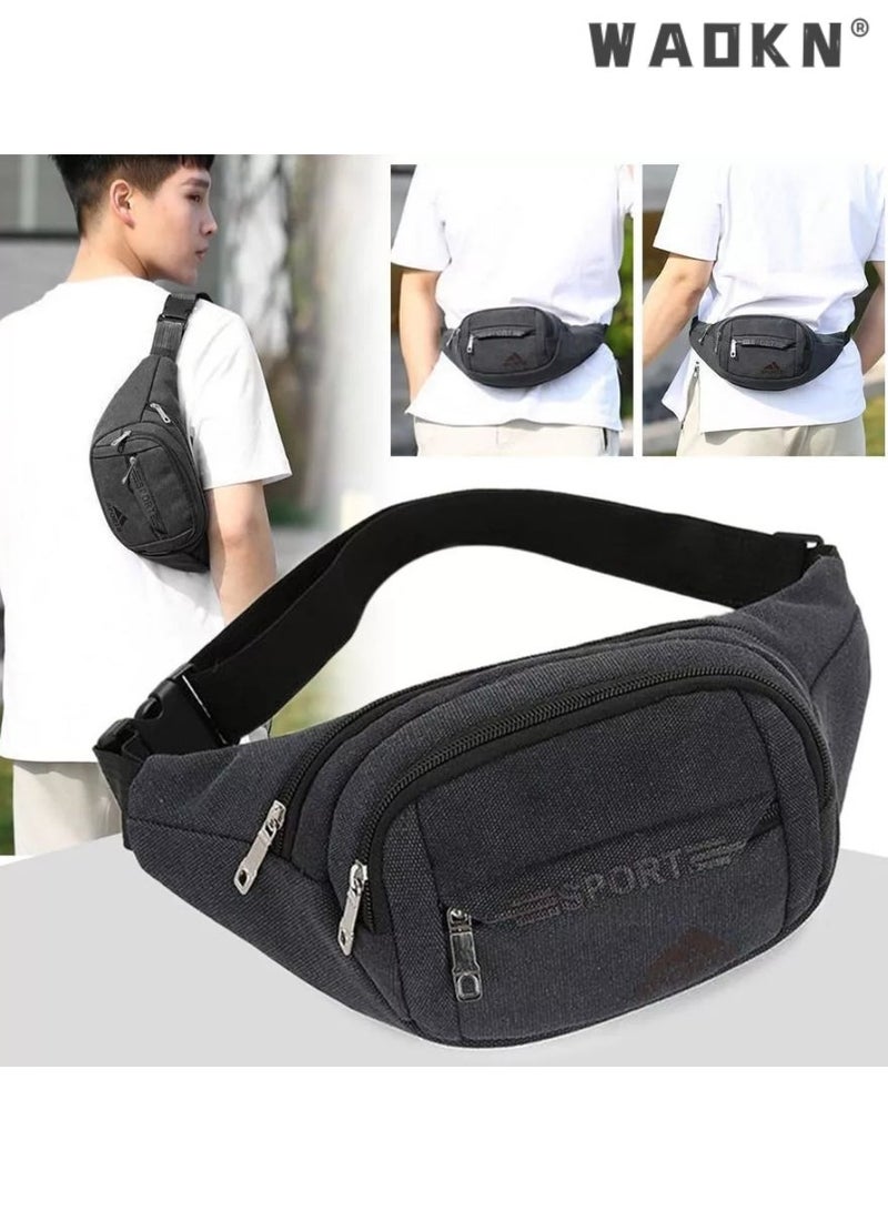 دبليو أيه أو كي أن الرياضة حقيبة الخصر Unisex PackWater واقية حزمة وارتداء ، ماء 4 جيوب البريدي فاني حزمة تشغيل حقيبة الخصر حقيبة حزام قابل للتعديل حقائب الخصر في الهواء الطلق تشغيل الماراثون الصالة الرياضية ركوب الدراجات الأسود - Image 1