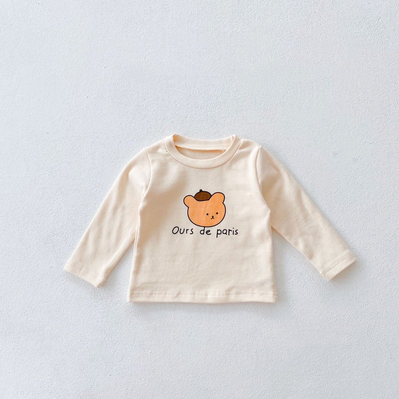 Autumn Kids Bear Print Top  High-Waist Pants Set with Knit Cardigan Apricot (Coat) - Image 2