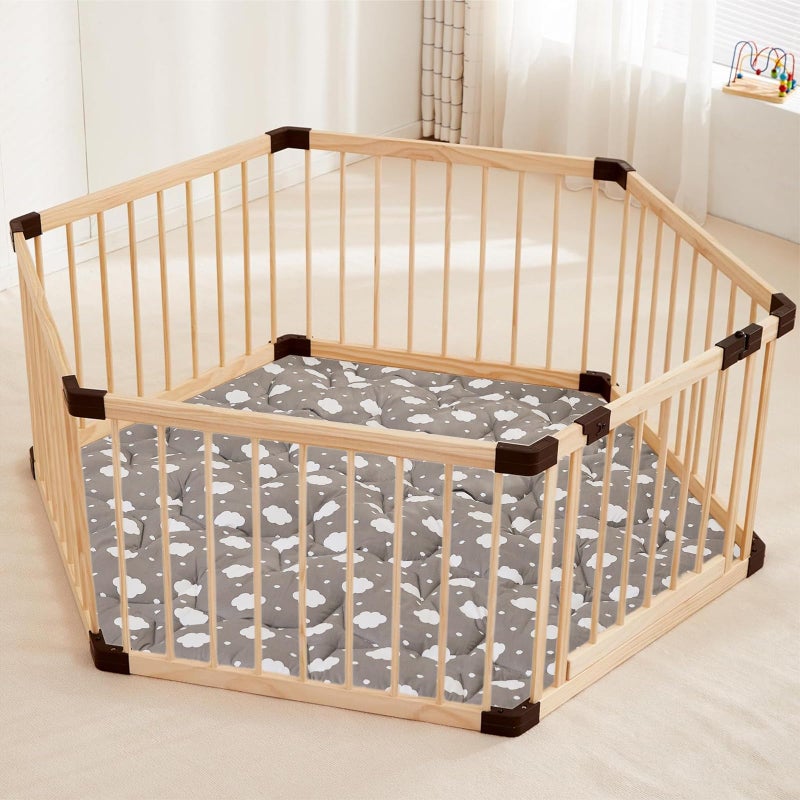 Napcure Hexagon Baby Play Mat For Floor 51""?59"" Thicken Ultra Soft Playmat  Washable 6 Panel Playpen Mat Non-Slip Crawling Mat For Babies Floor Tummy Time(Cloud) - Image 4