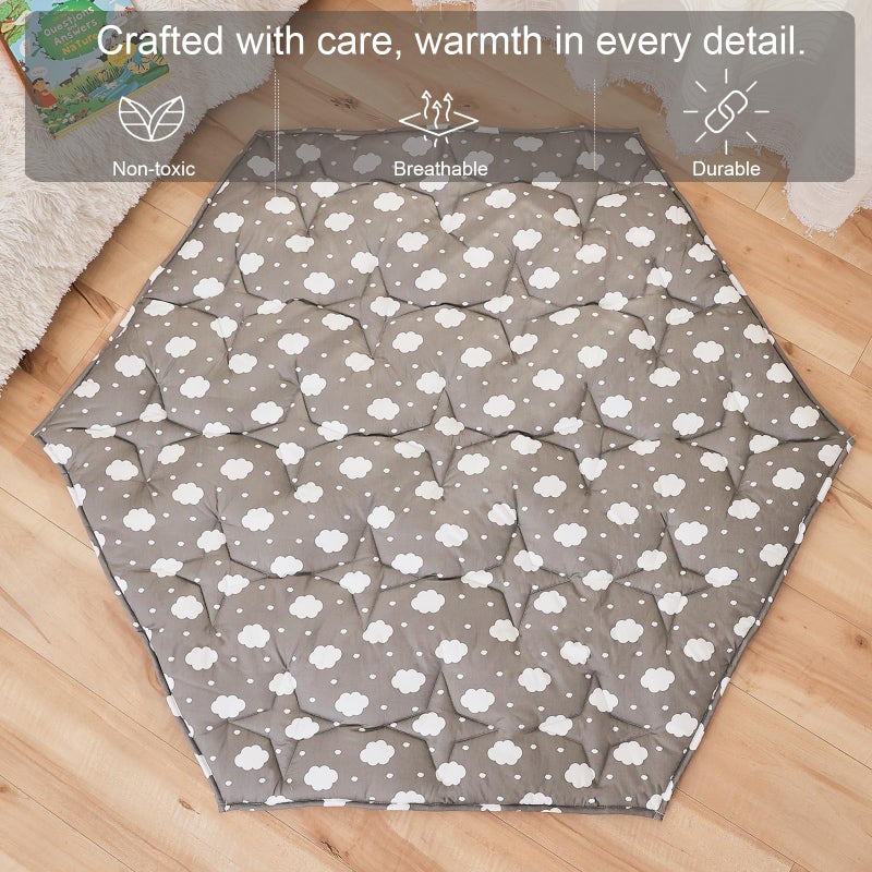 Napcure Hexagon Baby Play Mat For Floor 51""?59"" Thicken Ultra Soft Playmat  Washable 6 Panel Playpen Mat Non-Slip Crawling Mat For Babies Floor Tummy Time(Cloud) - Image 2