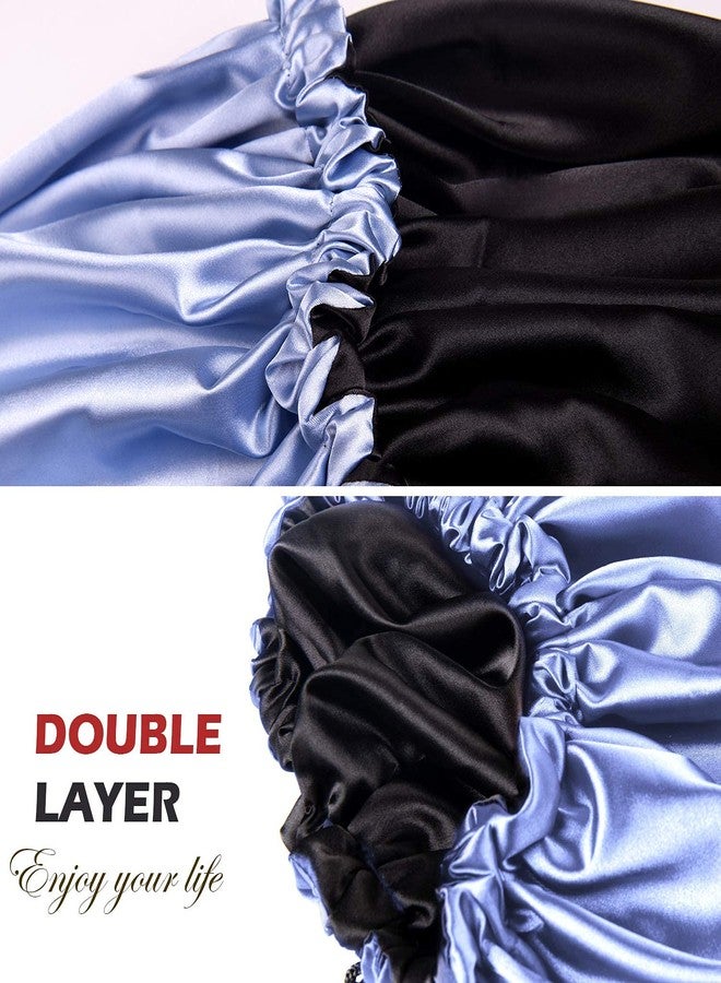 AP SALES Silk Hair Cap for Sleeping-with 3 Satin Scrunchies| Satin Bonnet for Curly Hair| Silk Bonnet for Hair| Satin Hair Cap for Sleeping| Adjustable Hair Bonnet for Sleeping (Sky Blue) - Image 3
