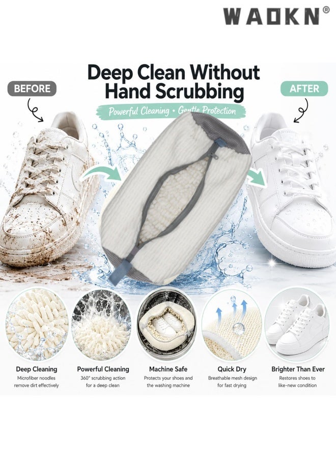 WAOKN Shoe Washing Machine Bag, 2pcs Laundry Shoe Bag with Self-locking Zipper,Shoe Laundry Bag for Washer, Reusable Sneaker Bag for Gym, Tennis, Sports Shoes, Protects Shoes&Washing Machine, 36*16cm,white. - Image 4