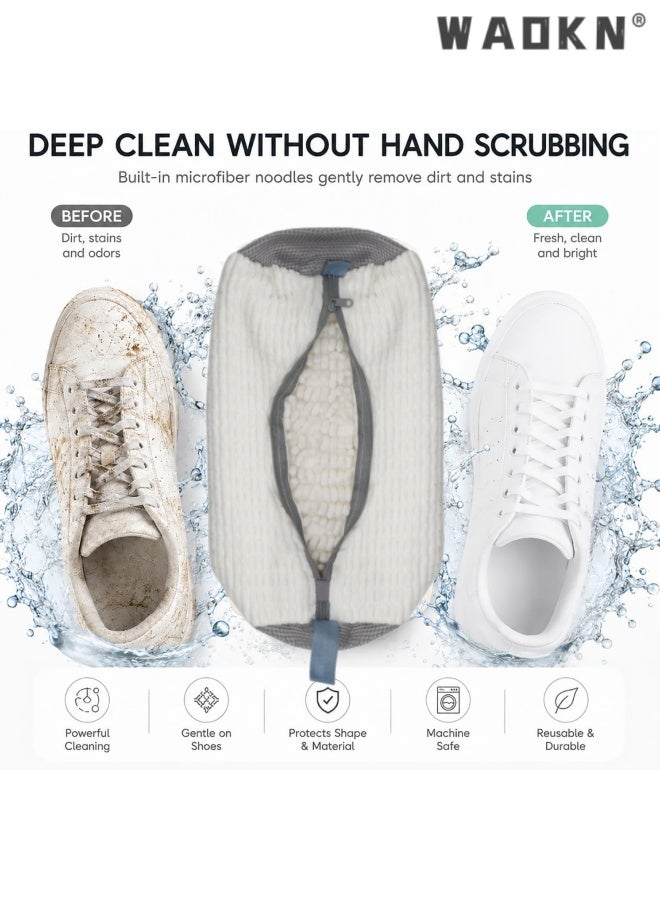 WAOKN Shoe Washing Machine Bag, 2pcs Laundry Shoe Bag with Self-locking Zipper,Shoe Laundry Bag for Washer, Reusable Sneaker Bag for Gym, Tennis, Sports Shoes, Protects Shoes&Washing Machine, 36*16cm,white. - Image 2