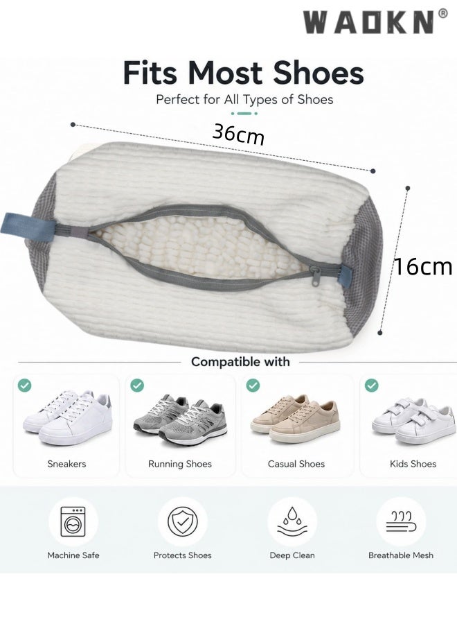 WAOKN Shoe Washing Machine Bag, 2pcs Laundry Shoe Bag with Self-locking Zipper,Shoe Laundry Bag for Washer, Reusable Sneaker Bag for Gym, Tennis, Sports Shoes, Protects Shoes&Washing Machine, 36*16cm,white. - Image 3
