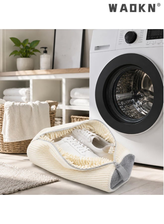 WAOKN Shoe Washing Machine Bag, 2pcs Laundry Shoe Bag with Self-locking Zipper,Shoe Laundry Bag for Washer, Reusable Sneaker Bag for Gym, Tennis, Sports Shoes, Protects Shoes&Washing Machine, 36*16cm,white. - Image 5