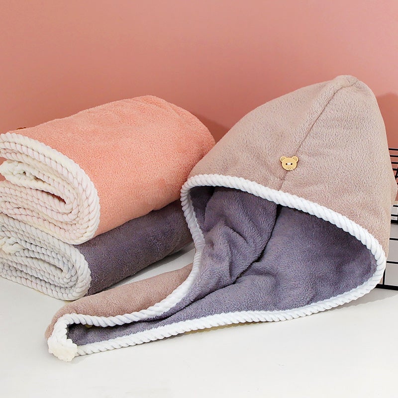 Generic Double Layer Quick-Dry Hair Towel Cap Gray coffee 
