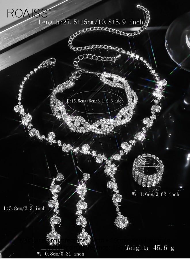 رويس مجموعة نسائية مكونة من قلادات وأقراط وسوار وخاتم مكونة من أربع قطع، مجوهرات أنيقة متألقة لحفلات الزفاف والمناسبات الخاصة، فكرة هدية - Image 4