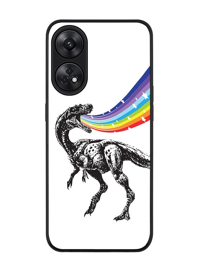 Stylizedd Rugged Black edge case for Reno 8T 4G Slim fit Soft Case Flexible Rubber Edges Anti Drop TPU Gel Thin Cover - Rainbow Dino - Image 1