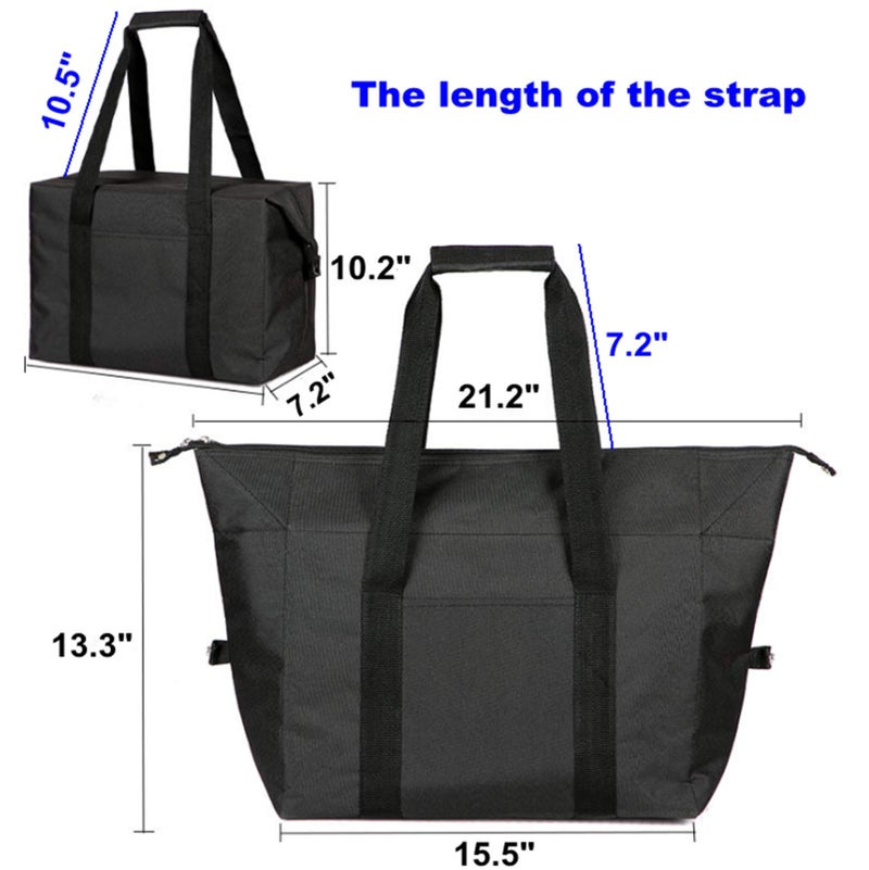 DoroSun Insulated Shopping Cooler Bags with Zippered Top for Groceries, Reusable Thermal Foam Tote Bag for Travel, Picnic or Lunch Foods, Black - Image 4