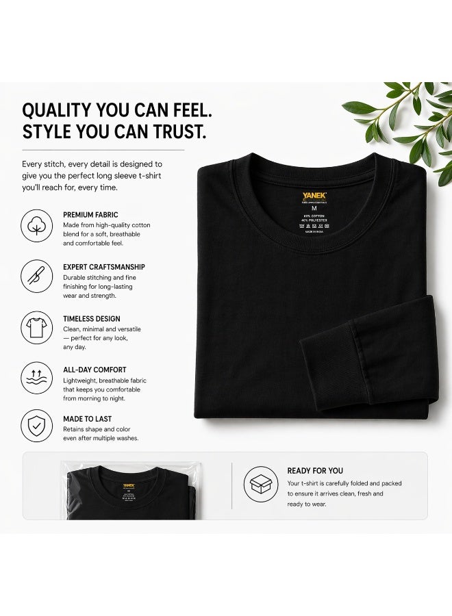 YANEK Unisex Crew Neck Full Sleeve T-Shirt – Soft Cotton, Regular Fit, Casual Wear - Image 4