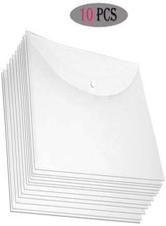 Aahum Polypropylene Clear Bag My Clear Bag Full Size Transparent A4 Paper Size Button Organizer File Folder (Pack of 10 Pcs) Color White - Image 2