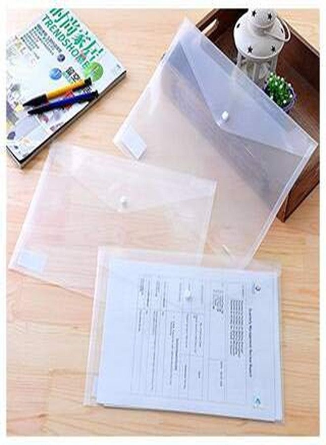 Aahum Polypropylene Clear Bag My Clear Bag Full Size Transparent A4 Paper Size Button Organizer File Folder (Pack of 10 Pcs) Color White - Image 3
