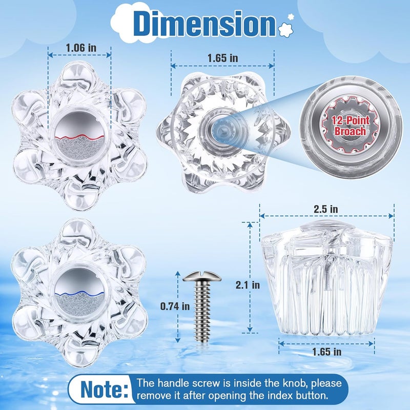 Enhon Shower Knob Replacement, Compatible with Pfister Contessa and Windsor Tub and Shower Faucets, Hot and Cold Faucet Handle Replacement, Newer Style, Clear Acrylic (2 Pieces) - Image 2