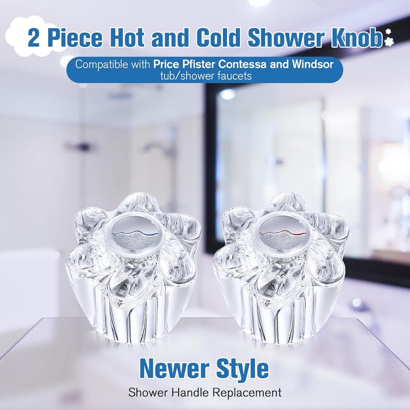 Enhon Shower Knob Replacement, Compatible with Pfister Contessa and Windsor Tub and Shower Faucets, Hot and Cold Faucet Handle Replacement, Newer Style, Clear Acrylic (2 Pieces) - Image 3