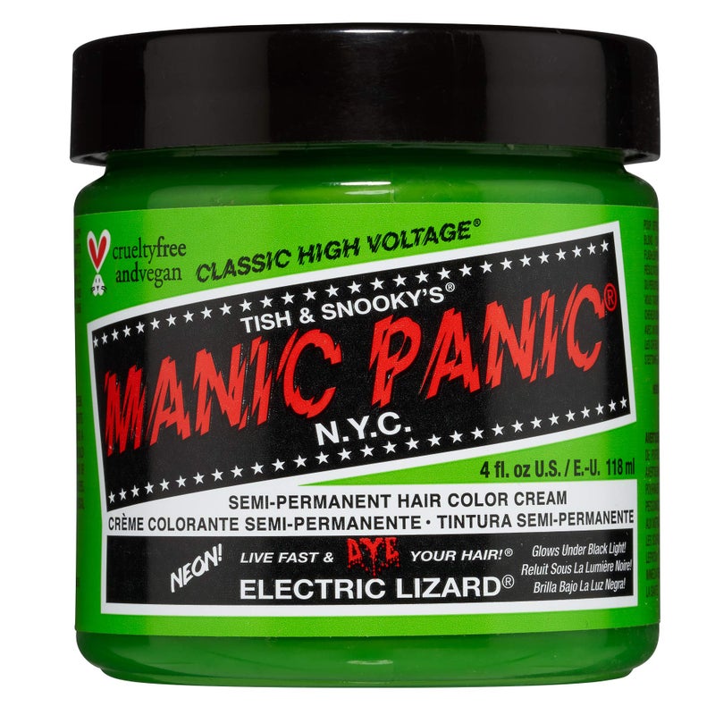 Manic Panic مانيك بانك كلاسيك إليكتريك ليزارد لون شعر شبه دائم - صبغة شعر نيون خضراء ساطعة للنساء والرجال تدوم 4-6 أسابيع - نباتية، خالية من الأمونيا وغير مختبرة على الحيوانات - إنشاء ومزج درجات مخصصة (4 أونصات) - Image 1