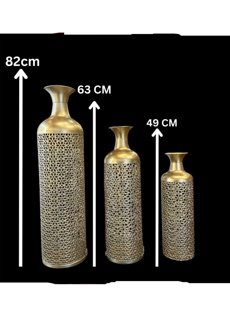 Roman Gifts Metal Decorative Vase Abstract Patterned Centerpiece Vases with Open Frame Design, Set of 3 Vases for Home Decoration 