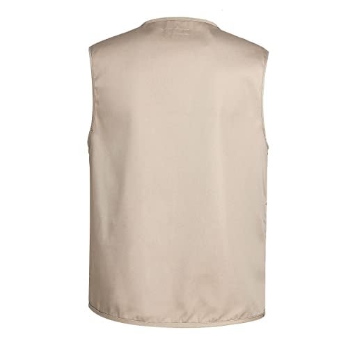 LISUHEPEAL Men's Fishing Vest Summer Outdoor Work Safari Travel Photo Khaki Vests with Multi Zipper Pockets For Men (S18-Khaki, XXL) - Image 2
