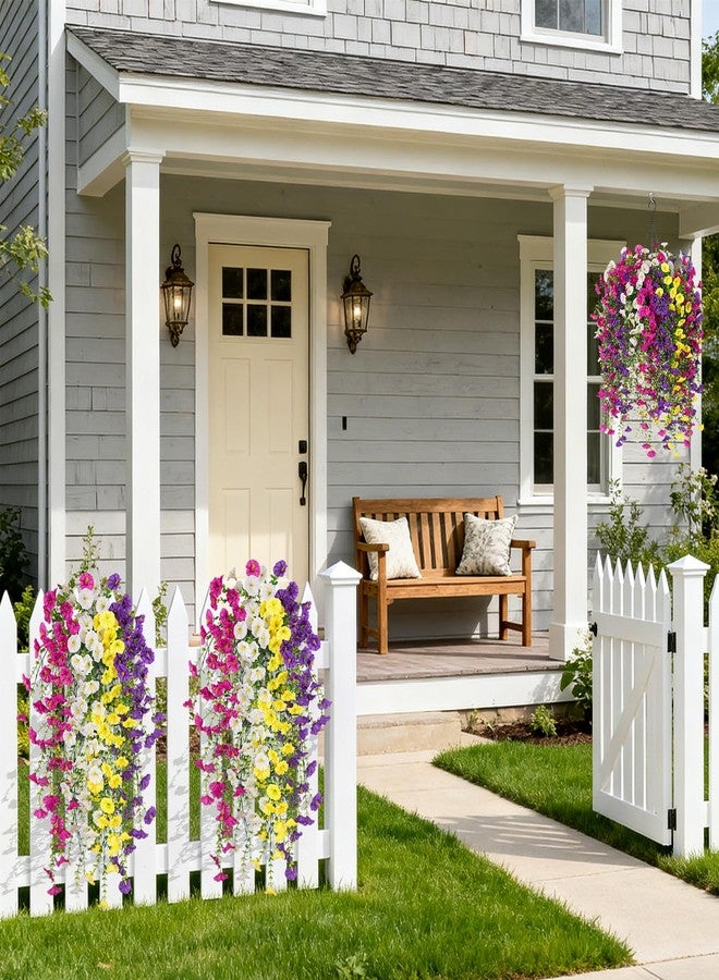 Hrobek Artificial Hanging Petunias Flowers for Outdoor, 8pcs Fake Plants Long Vine Morning Glory Eucalyptus, UV Resistant Realistic Faux Greenery Outside Patio Porch Garden Spring Summer Decor, Mix Color - Image 2