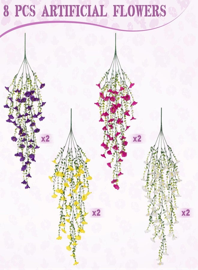 Hrobek Artificial Hanging Petunias Flowers for Outdoor, 8pcs Fake Plants Long Vine Morning Glory Eucalyptus, UV Resistant Realistic Faux Greenery Outside Patio Porch Garden Spring Summer Decor, Mix Color - Image 4