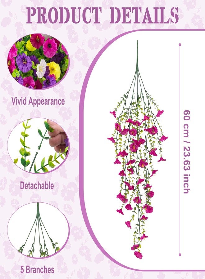 Hrobek Artificial Hanging Petunias Flowers for Outdoor, 8pcs Fake Plants Long Vine Morning Glory Eucalyptus, UV Resistant Realistic Faux Greenery Outside Patio Porch Garden Spring Summer Decor, Mix Color - Image 3