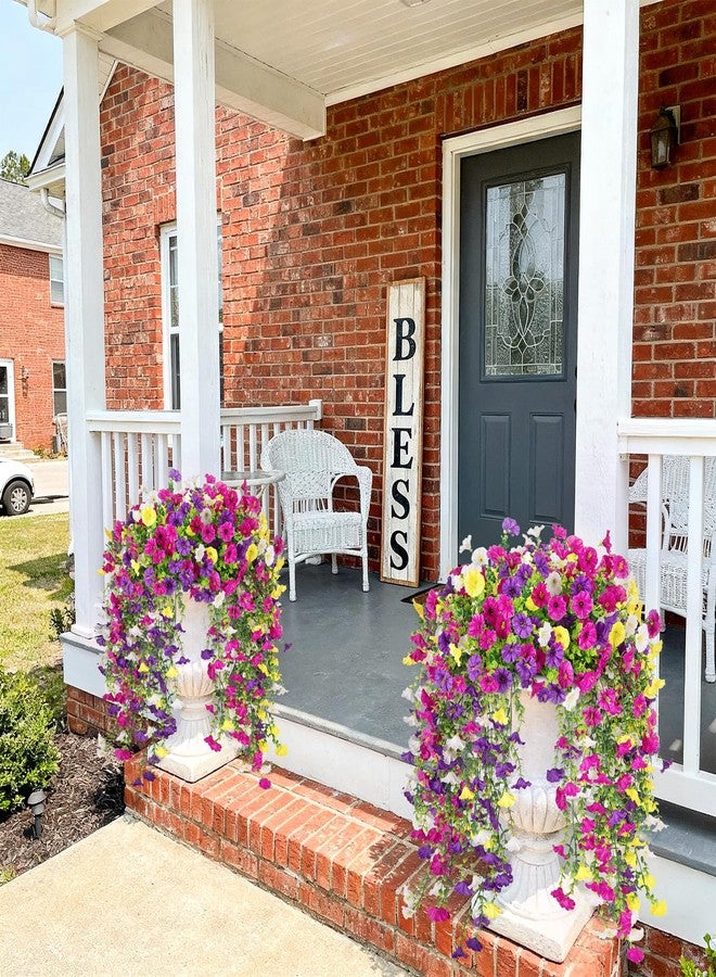 Hrobek Artificial Hanging Petunias Flowers for Outdoor, 8pcs Fake Plants Long Vine Morning Glory Eucalyptus, UV Resistant Realistic Faux Greenery Outside Patio Porch Garden Spring Summer Decor, Mix Color - Image 5