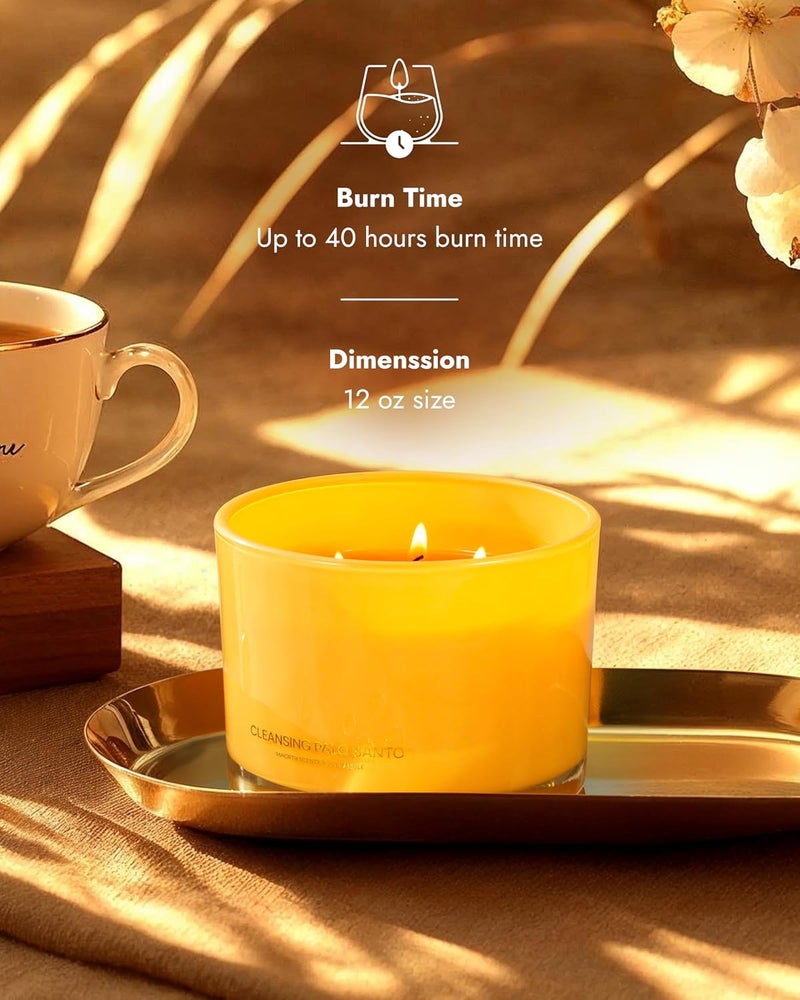 96NORTH Luxury Palo Santo Candle | Large 3 Wick Jar Candle | Up to 50 Hours Burning Time | 100% Natural Soy Wax | Relaxing Aromatherapy Aesthetic Candles | Housewarming Gift for Men and Women - Image 3