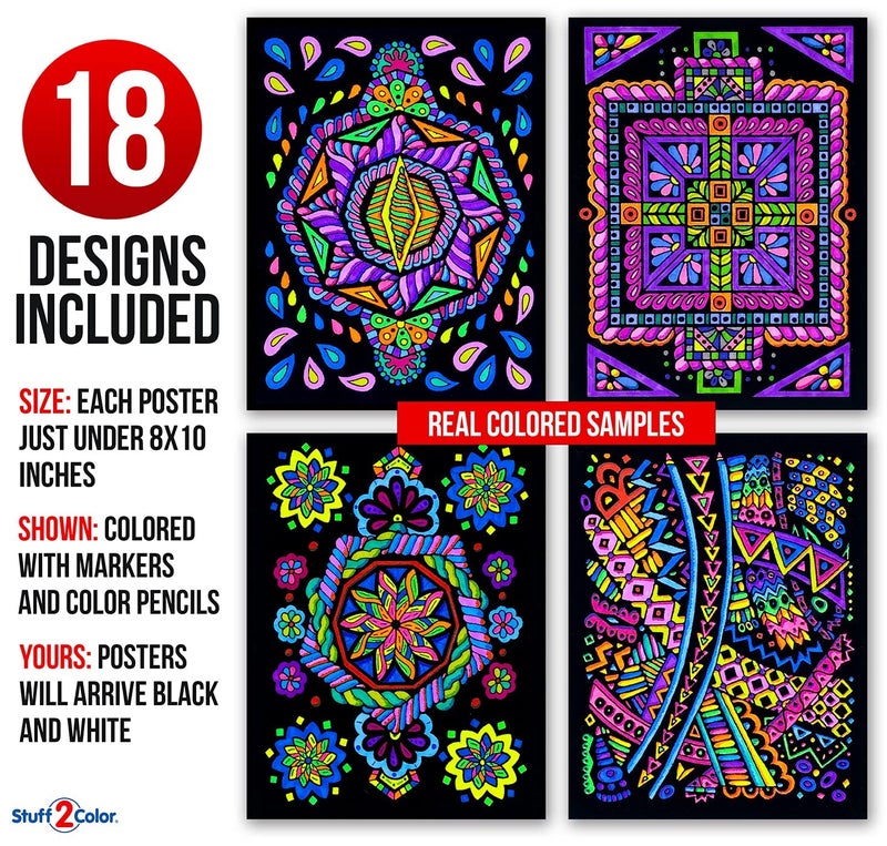 Stuff2Color Super Pack of 18 Fuzzy Velvet Coloring Posters (Dynamic Edition) - Great for Family Time, Arts & Crafts, Travel, At Home, Care Facilities [All Ages Coloring: Girls, Boys, Adults, Toddlers, Teens] - Image 2