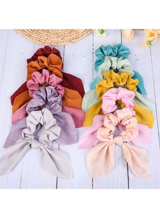 Aileam 14 PCS Bow Hair Scrunchies Bunny Ears Silk Scrunchies Hair Ties Bobbles Elastic Hair Ties Ropes Ponytail Holder Hair Accessories for Women - Image 5