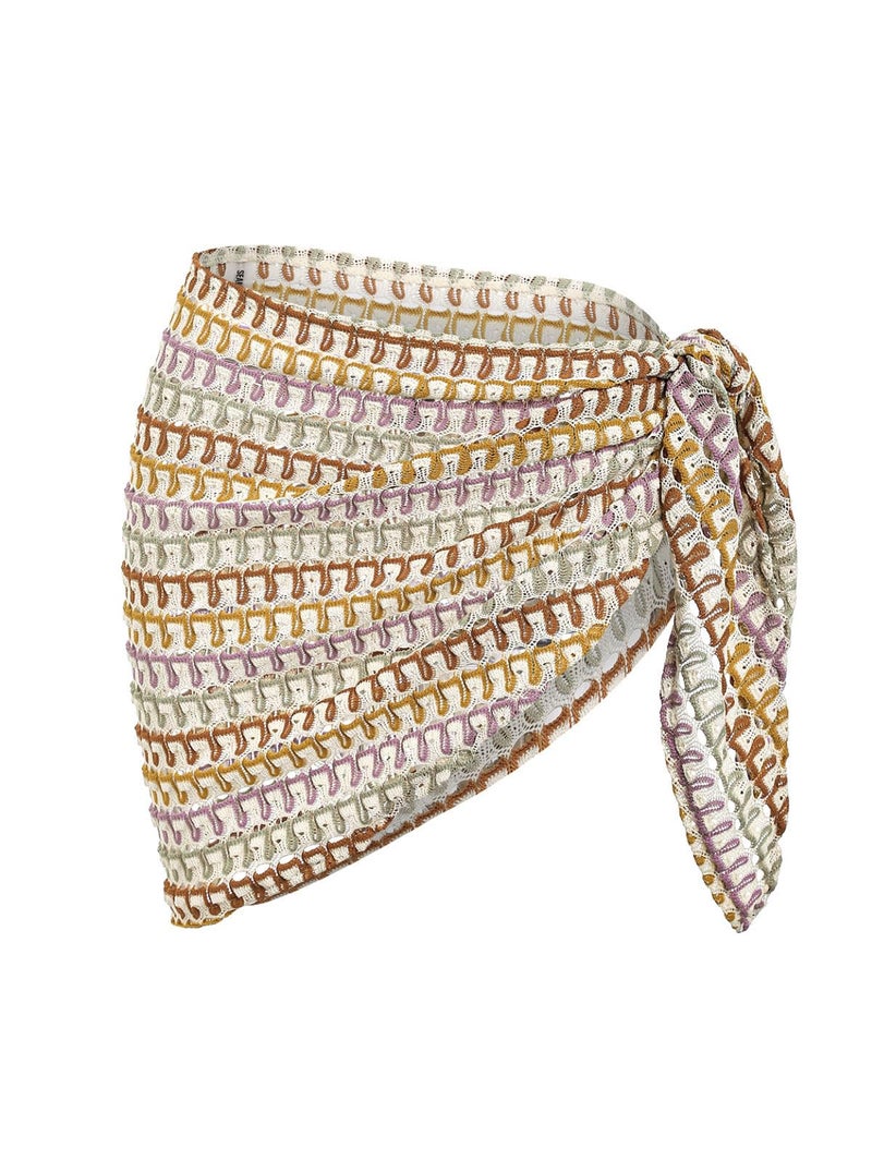 ZAFUL Sarong Coverups for Women Colorblock Stripes Crochet Semi Sheer Tie Side Bathing Suit Cover Up Mini Skirt (3-Apricot, One Size) - Image 1