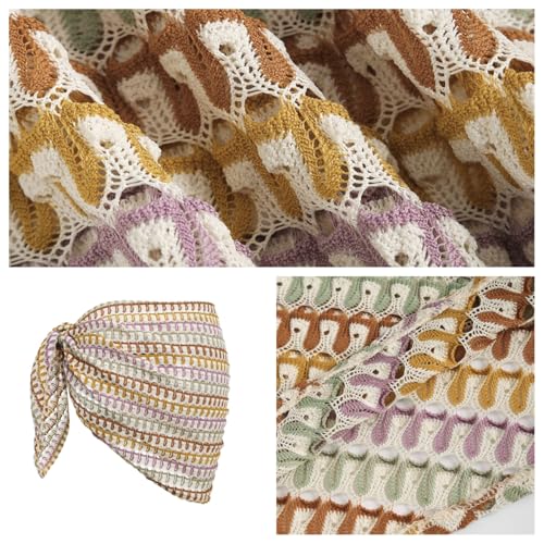 ZAFUL Sarong Coverups for Women Colorblock Stripes Crochet Semi Sheer Tie Side Bathing Suit Cover Up Mini Skirt (3-Apricot, One Size) - Image 2