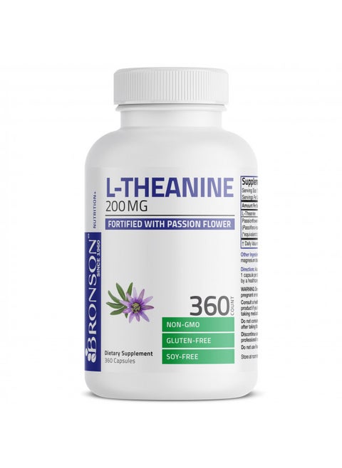 Bronson L-Theanine 200mg (Double-Strength) with Passion Flower Herb, Non-GMO Gluten-Free Soy-Free Stress Management Supplement, 360 Capsules