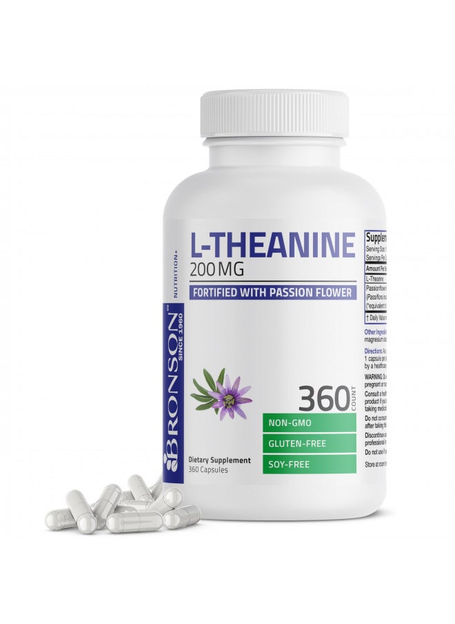 Bronson L-Theanine 200mg (Double-Strength) with Passion Flower Herb, Non-GMO Gluten-Free Soy-Free Stress Management Supplement, 360 Capsules